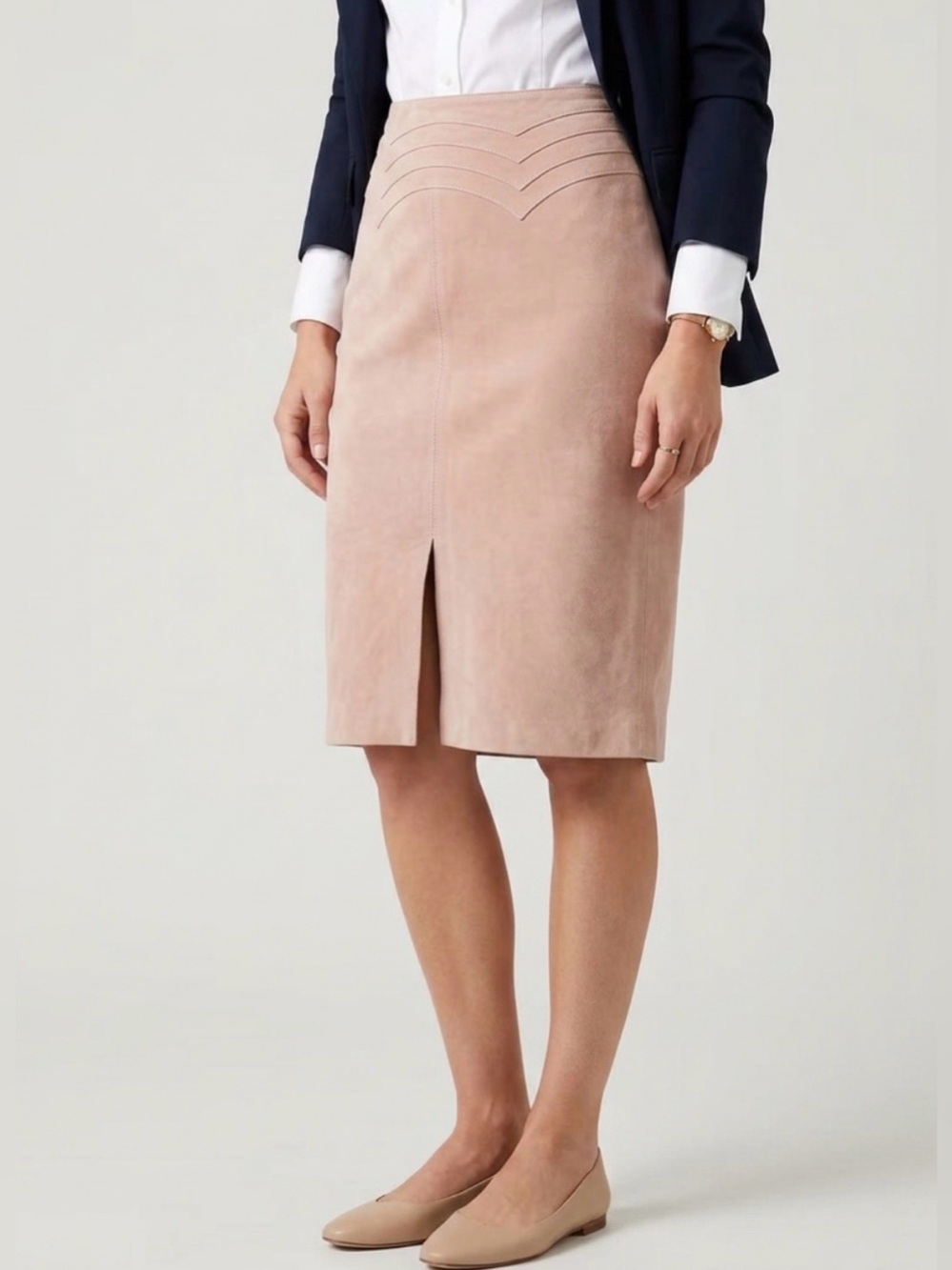 Vintage Margaret Godfrey Genuine Suede Leather Skirt Soft Blush Pink Size 10
